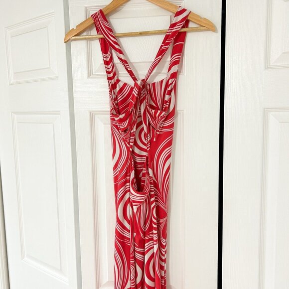 Free People Red Swirl Print Maxi Dress Open Back Cross Strap Bodycon Size S - Picture 6 of 6